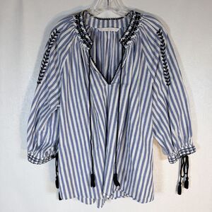 Zara Trafaluc XL Blue White Striped Blouse